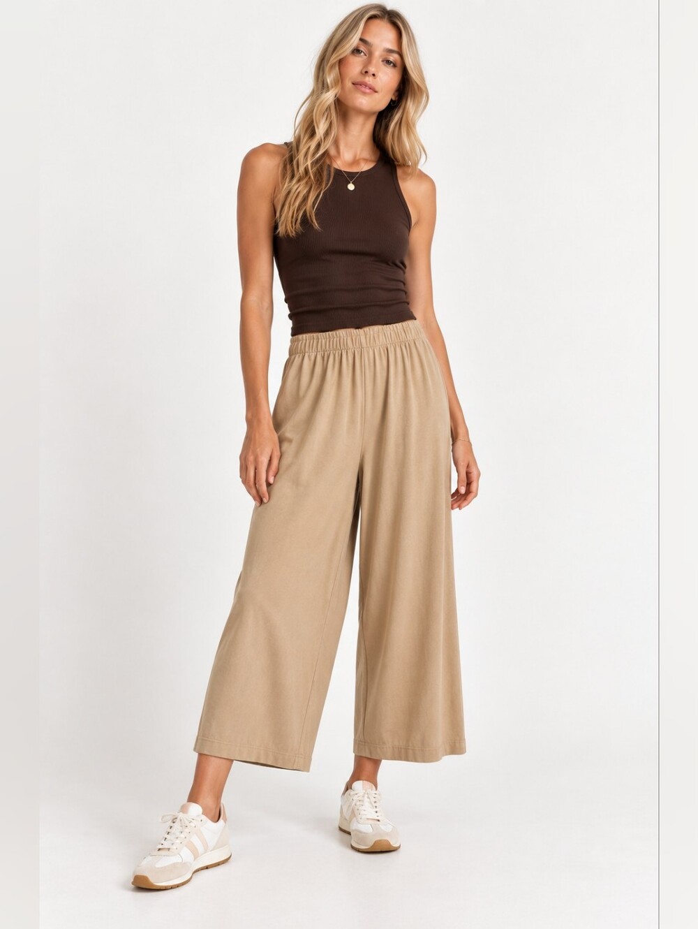 Z Supply Tan Wide Leg Pull-On Pants XS Cotton Knit Lounge